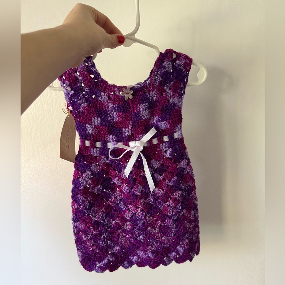 Purple and Pink Crochet Baby Dress